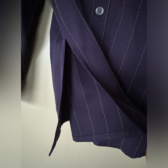 Vintage Linda Allard Ellen Tracy Wool Shacket Shirt Jacket 6 Purple Pin Striped - Picture 5 of 14